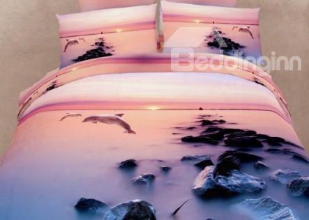 New Arrival Sunset Dolphin And Reef Print 3d Bedding Sets