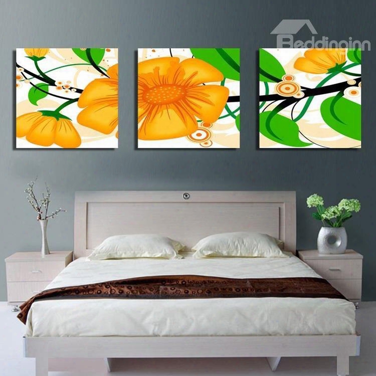 New Arrival Sweet Yellow Flowers And Green Leaves Canvas Wall Prints