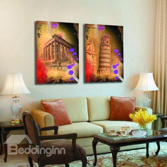 New Arrival Vintage Famous Scenic Spots Print 2-piece Cross Film Wall Art Prints