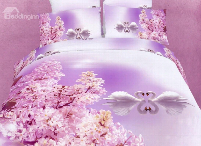 New Arrival White Swan Couples On The Lake Print 3d Bedding Sets