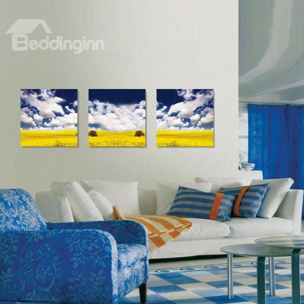 New Arrival Yellow Flowers Under Blue Sky And White Cloud Canvas Wall Prints