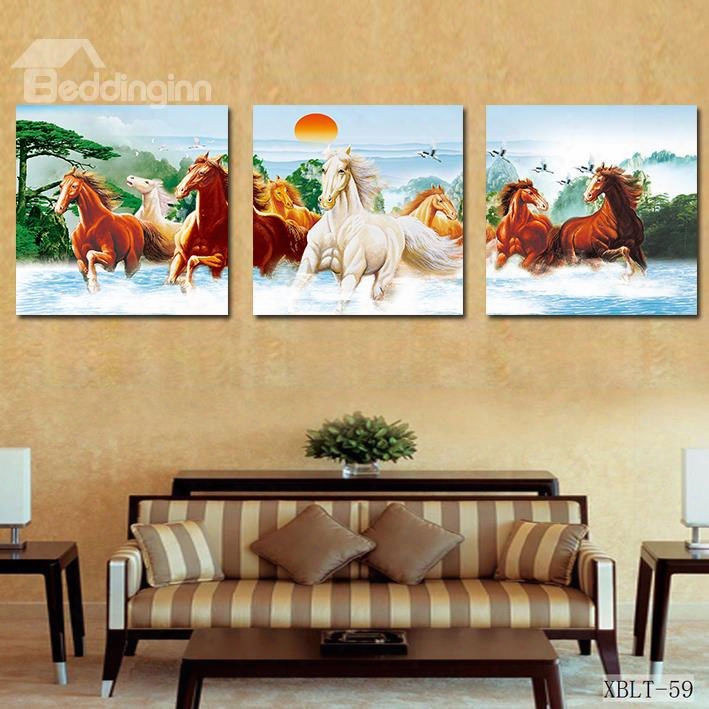 Prancing Horsses And Fancy Sunrise Film Art Wall Print