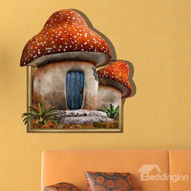 Pretty Creative 3d Mushroom House Wall Sticker