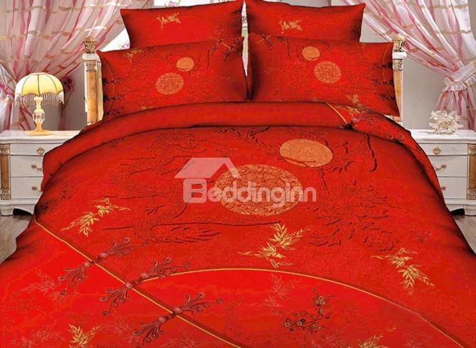 Pretty Red Color Dragon And Moon Print 3d Duvet Cover Sets
