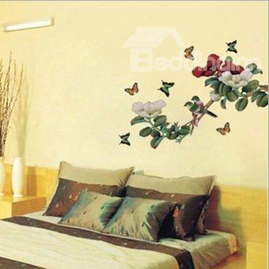 Simple Style Fantastic Bird And Butterfly On Branch Wall Stickers