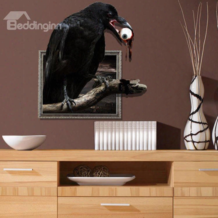 Stunning Creative 3d Crow With A Eyeball In Its Mouth Design Wall Sticker