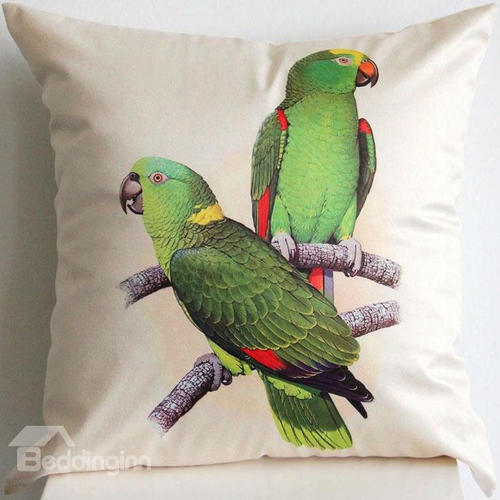 Super Lovely Two Green Birds Grappling Branch Throw Pillow