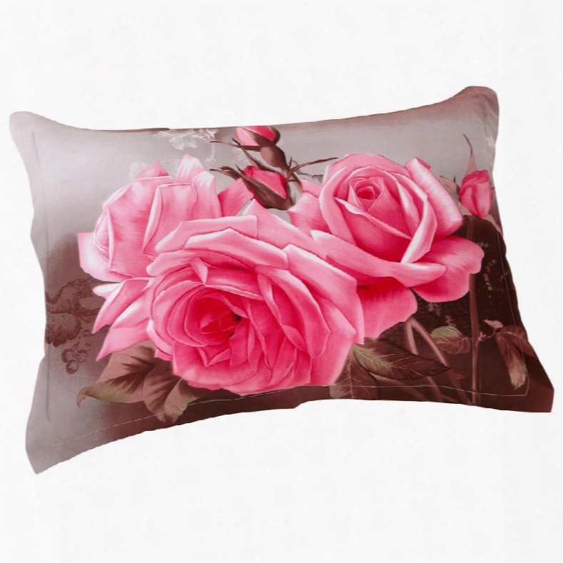 Tempting Blooming Pink Roses Print Pillow Cases