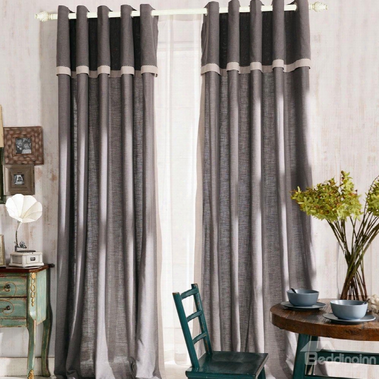 Top Class Elegant Gray Grass Lawn Design Grommet Top Two-piece Custom Curtain