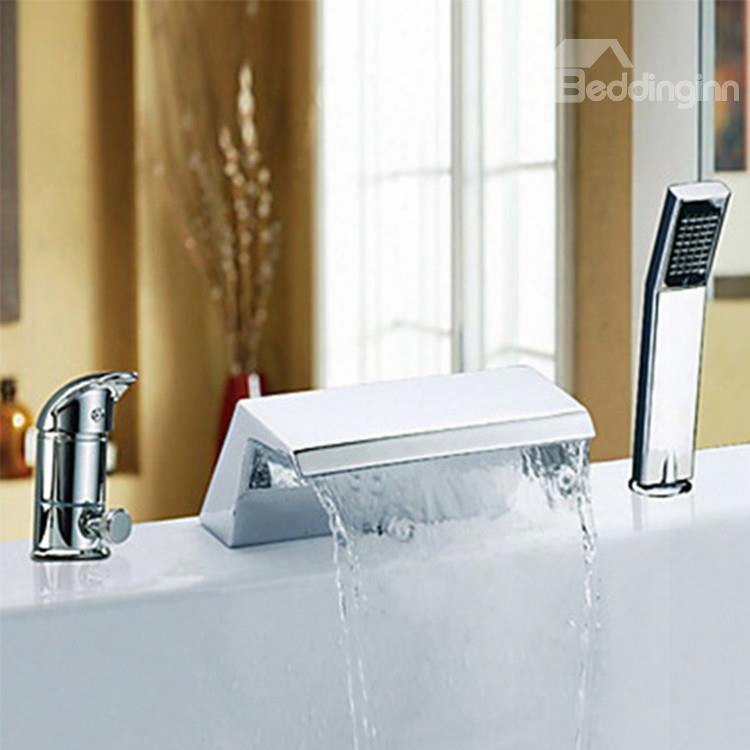 Two Handles Chrome Finish Widespread Waterfall Bathtub Faucet