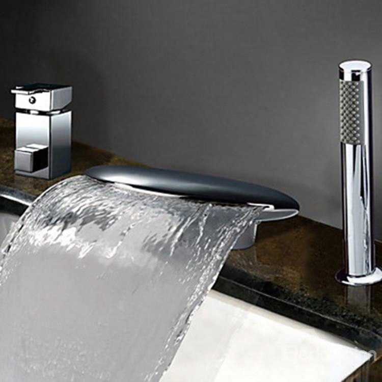 Two Handles Widespread Waterfall Chrome Finish Tub Faucet