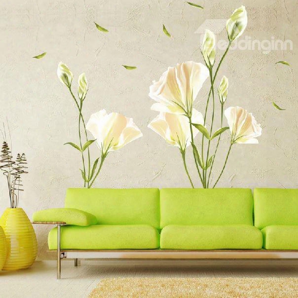 White Lily Sofa/tv Background Waterproof Wall Stickers