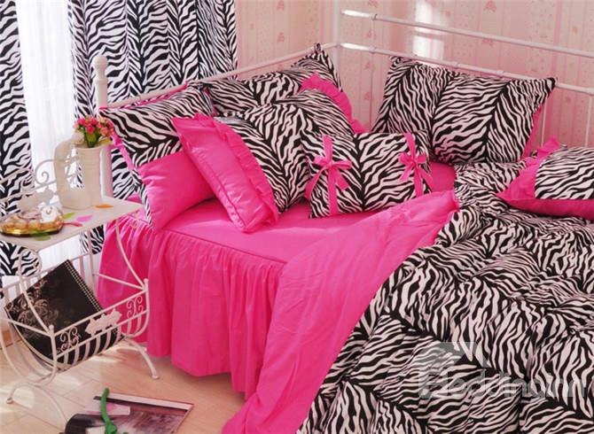 Zebra Stripe Pattern Cotton Full Size 4-piece Pink Duvet Covers/bedding Sets