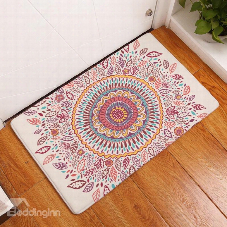 16␔24in Colorful Flower Bohemian Style Flannel Water Absorption Soft Nonslip White Bath Rug/mat
