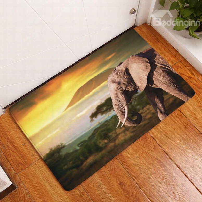 16␔24in Elephant In Sunrise Flannl Water Absorption Soft And Nonslip Bath Rug/mat