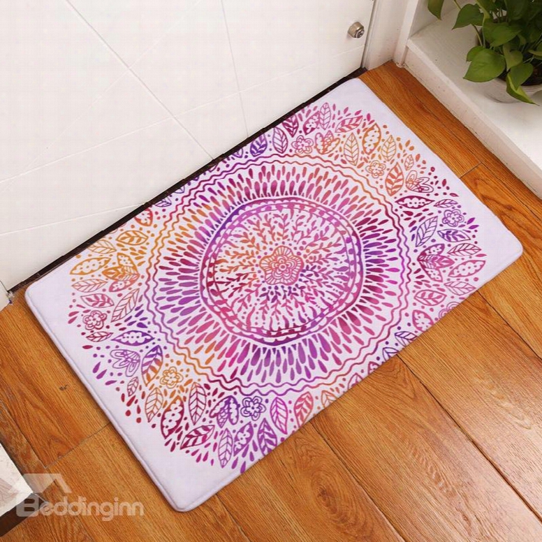 16␔24in Flower Bohemian Style Flannel Water Absorption Soft And Nonslip White Bath Rug/mat