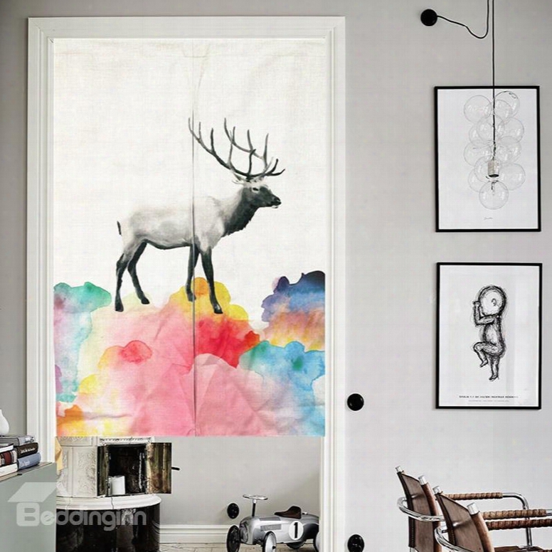33*35in Colorful Watercolor Deer Pattern Versatile Wall/door Tapestry
