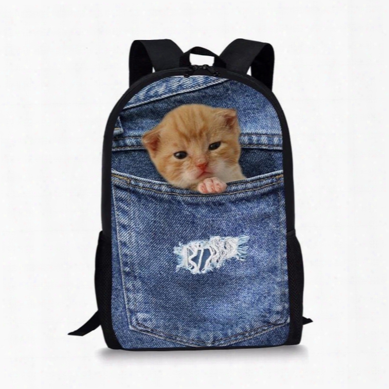 3d Animals Orange Cat Fashion Pattern School Outdoor Backpack