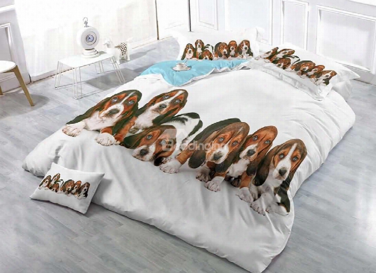 3d Beagle Puppiesp Rinted Cotton 4-piece Edding Sets/duvet Covers