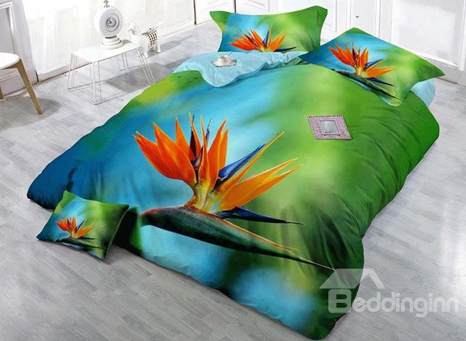 3d Bird Of Paradise Printed Cotton 4-piece Bedding Sets/duvet Cover