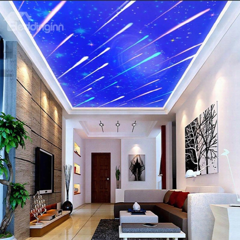 3d Blue Sky With Meteors Pvc Waterproof Stiff Eco-friendly Self-adhesive Ceiling Murals