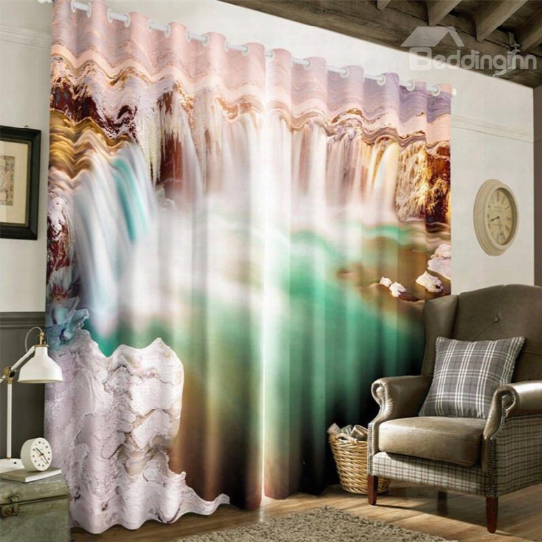 3d Broad Surging Waterfalls Printed Natural Scenery Room Darken Heat Insulated Window Drape