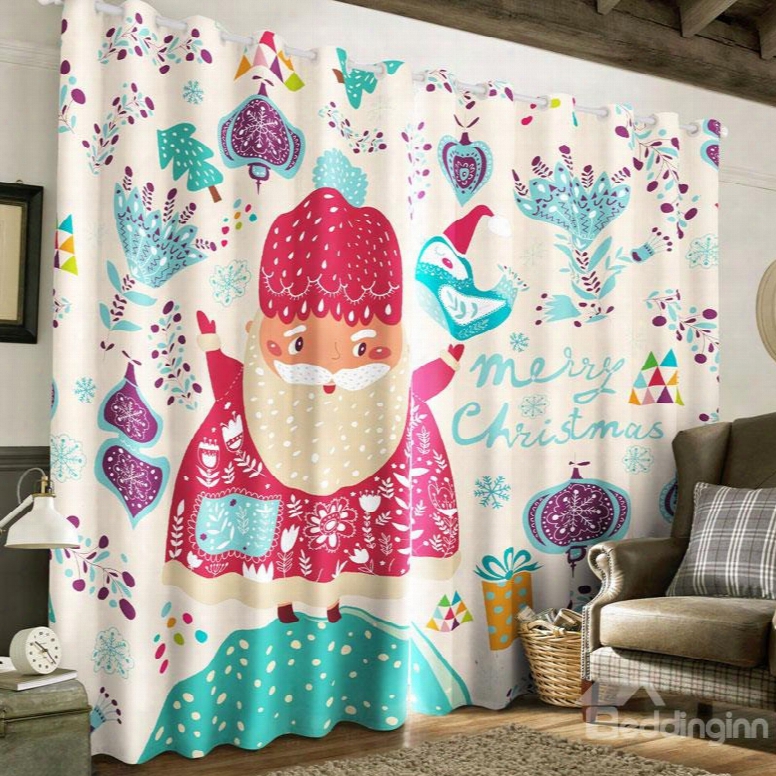 3d Cartoon Santa Claus And Christmas Decorations Printed 2 Panels Living Room Curtain