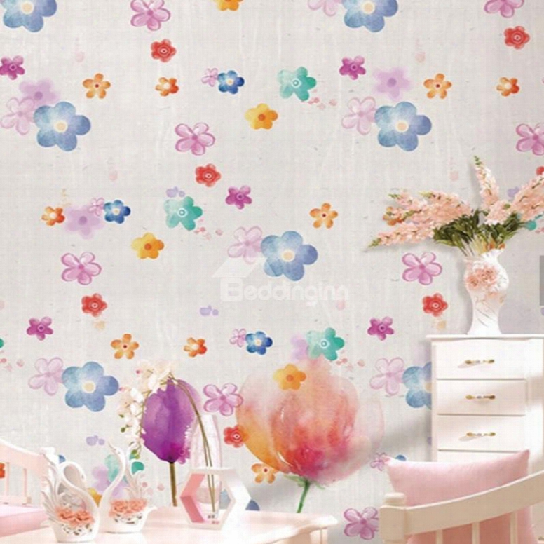 3d Colored Flowers Printed Pvc Sturdy Waterproof Eco-friendly Self-adhesive Wall Mural
