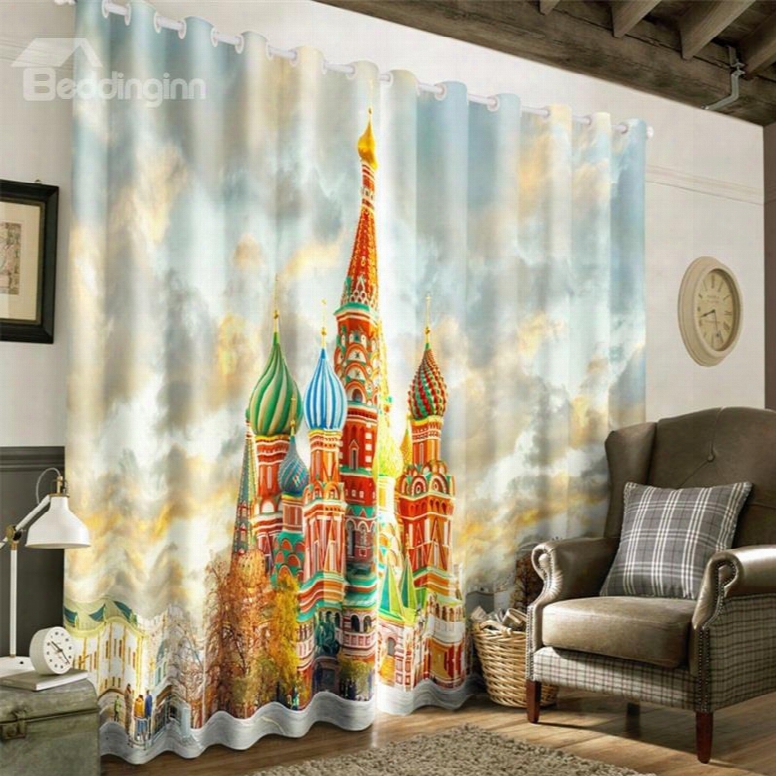 3d Colorful Castles Printed 2 Panels Custom Curtain For Living Room