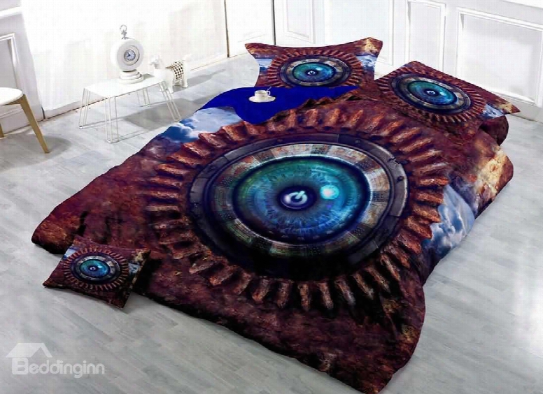 3d Cyber Technology Eye Button Printed Cotton 4-piece Bedding Sets/duvet Covers