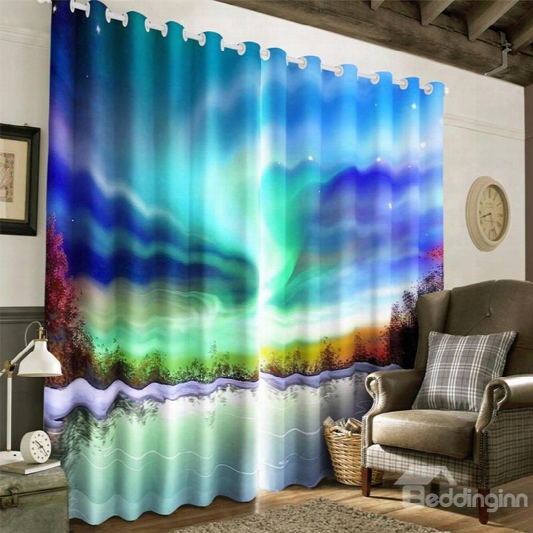 3d Dreamy Natural Scenery Printed 2 Panels Custom Bedroom And Living Room Curtain