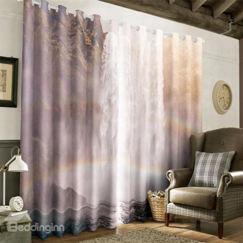 3d Flying Straight Waterfalls And Rainbow Printed Natural Beauty Thermal Insulation Drape