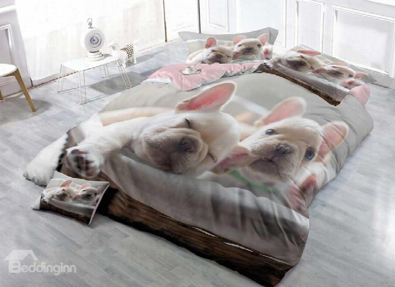 3d French Bulldog Printed Cotton 4-piece Bedding Sets/duvet Covers