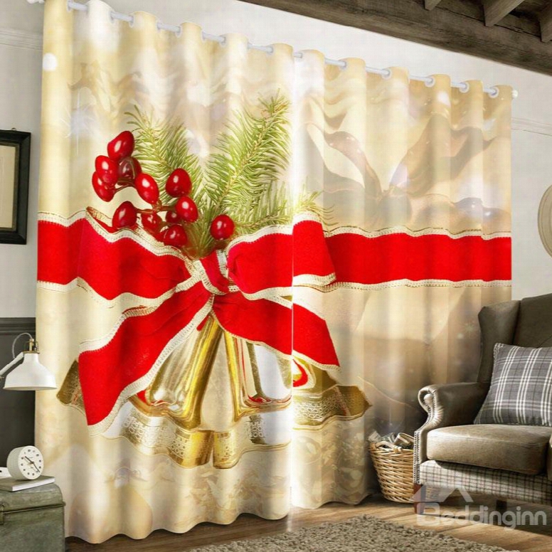 3d Fresh Cherries And Bow Printed Christmas Theme Custom Curtain In The Place Of Living Room
