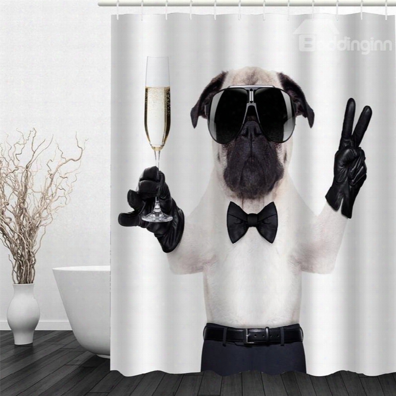 3d Gentle Dog Polyester Waterproof Antibacterial Eco-friendly Shower Curtain