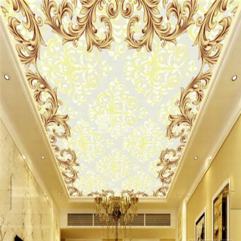 3d Golden Floral Pattern Waterproof Durable Eco-friendly Self-adhesive Ceiling Murals