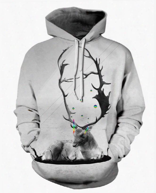 3d Grey Deer Colorful Tear Pattern Men Sweater Long Sleeve Cool Hoodies