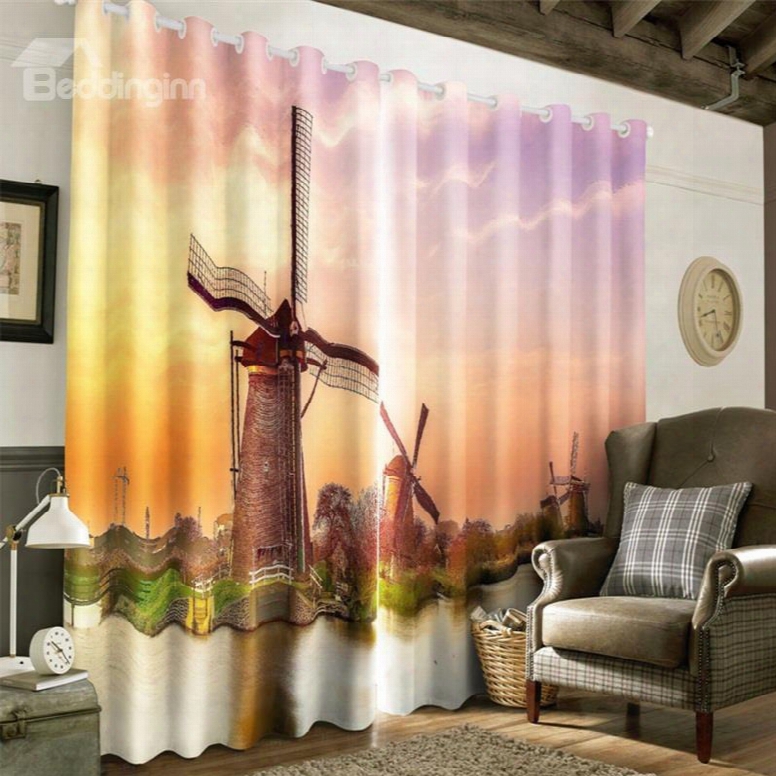 3d High Buildings Printed 2 Panels Decorative Custom Curtain For Living Room