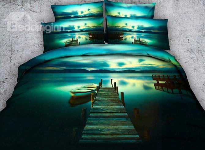 3d Jetty Adn Canoe Printed 4-piece Bedding Sets/duvet Covers