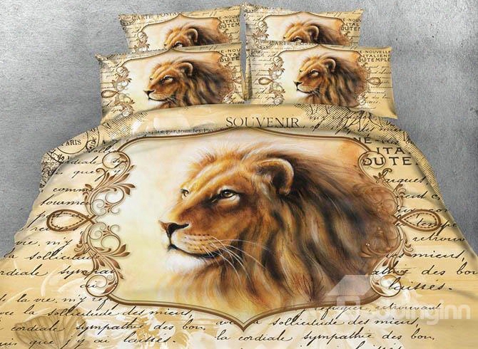 3d Lion And Letters Printed Retro Style 5-piece Comforter Sdts