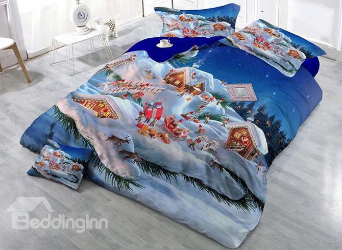 3d Merry Christmas Holiday Season Printed Cotton 4-piece Bedding Sets/duvet Cover