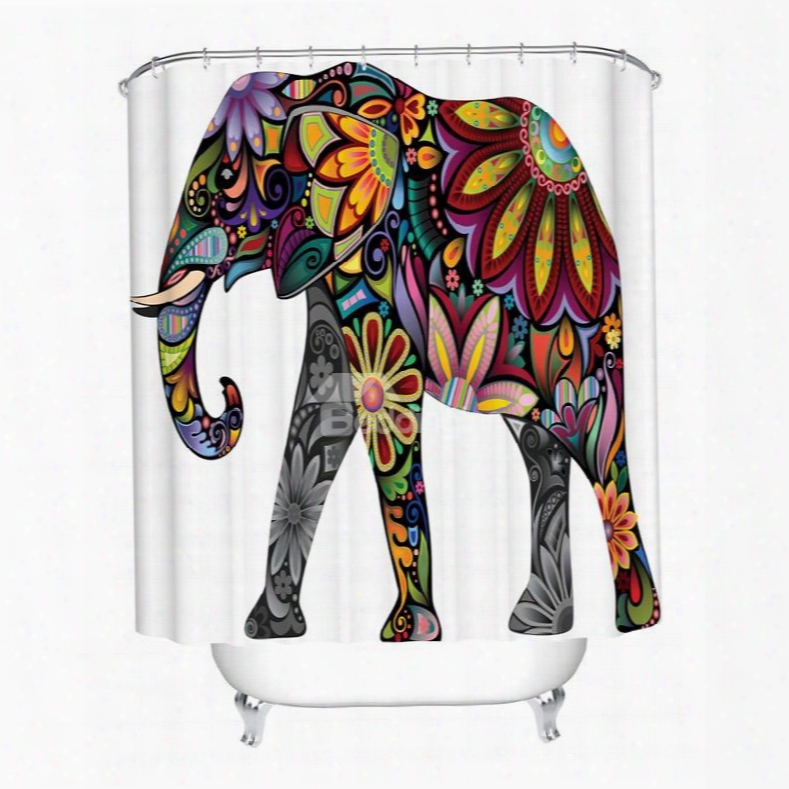 3d Mouldproof Colorful Flower Elephant Printed Polyester Bathroom Shower Curtain