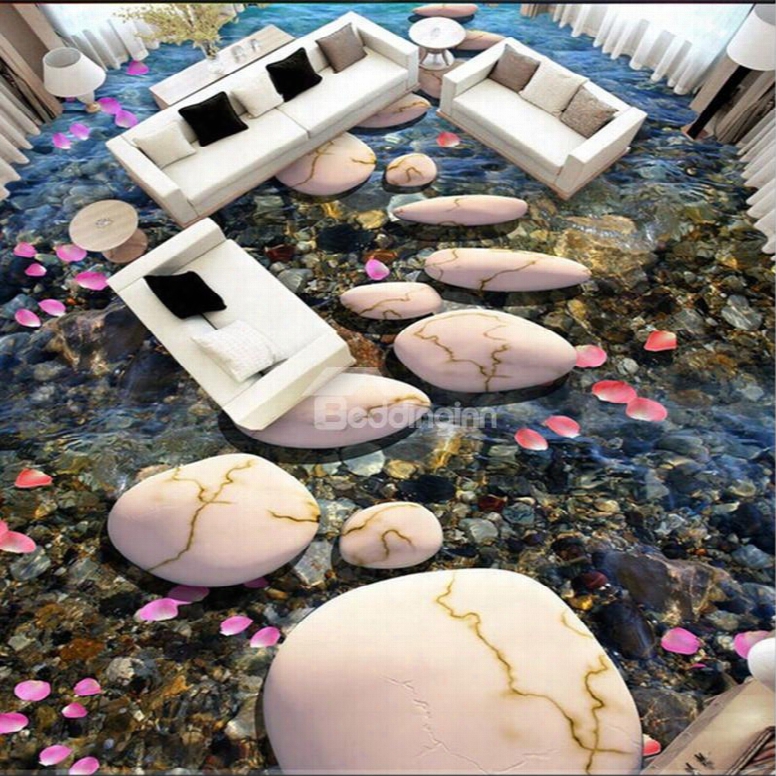 3d Petals Stones In Lake Pattern Waterproof Nonslip Self-adhesive Floor Art Murals