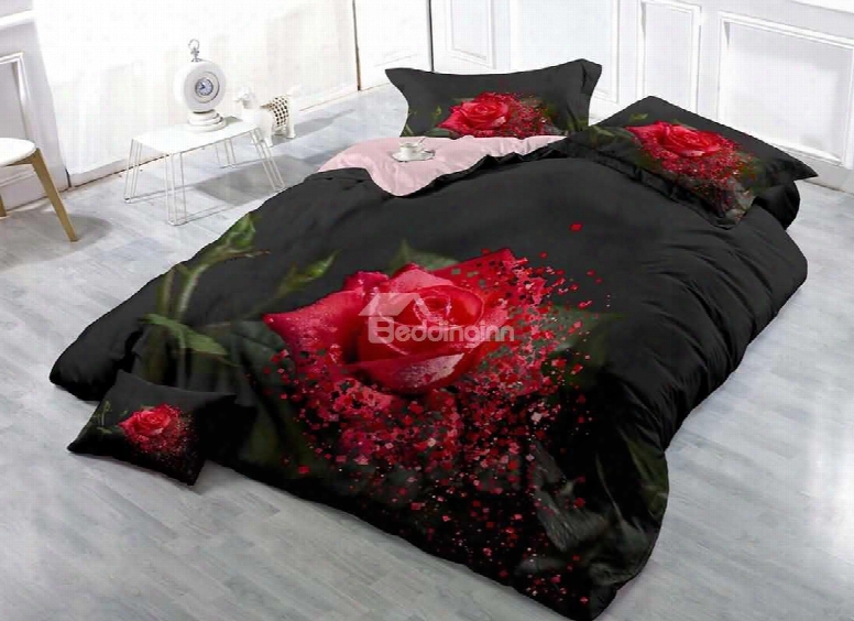 3d Printed Hot Red Floral Rose Cotton Luxury 4-pieces Bedding Sets/duvet Covers