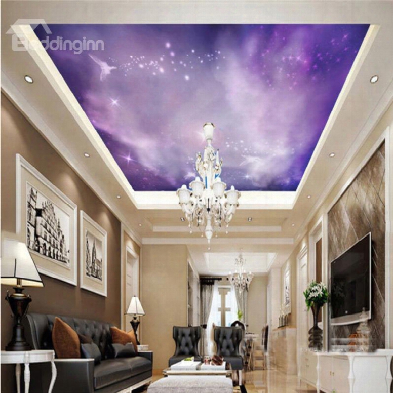 3d Purple Pvc Waterproof Sturdy Eco-friendly Self-adhesive Ceiling Murals