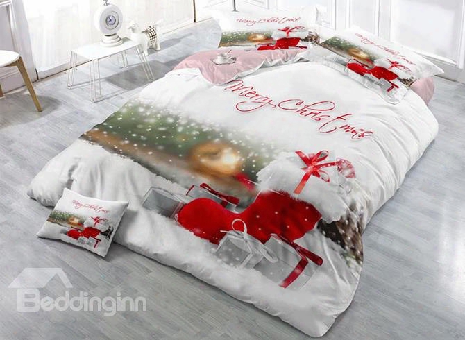 3d Red Christmas Stocking And Christmas Presents Cotton 4-piece Bedding Sets/duvet Cover