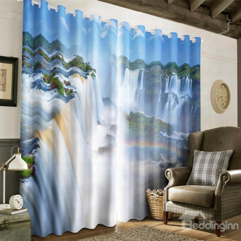 3d Rolling Waterfalls And Green Forest Printed 2 Pa Nels Window Drapes