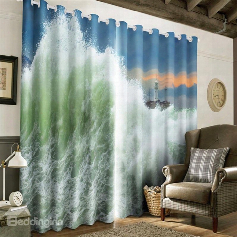 3d Rough Seas Printed Natural Power Living Room And Bedroom Blackout Curtain