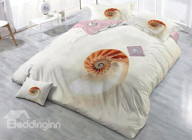 3d Sea Conch Printed Minimalist Style Cotton 4-piece Bedding Sets/duvet Cover