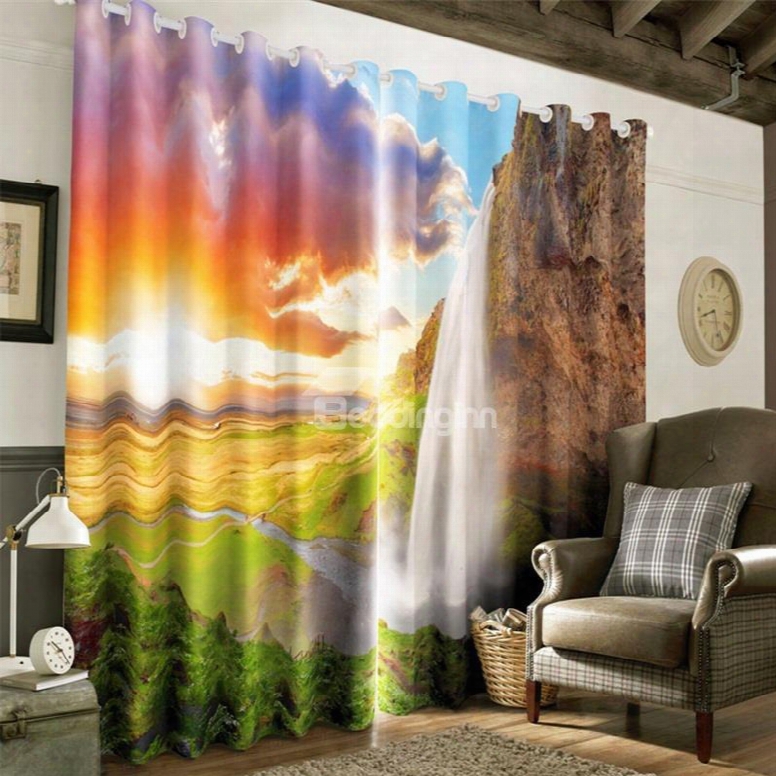 3d Thick Clouds And Bright Sunlight Printed 2 Panels Decorative Custom Curtain